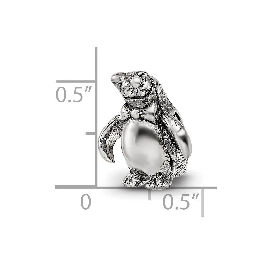 Alternate view of the Sterling Silver Bow Tie Penguin Bead Charm by The Black Bow Jewelry Co.