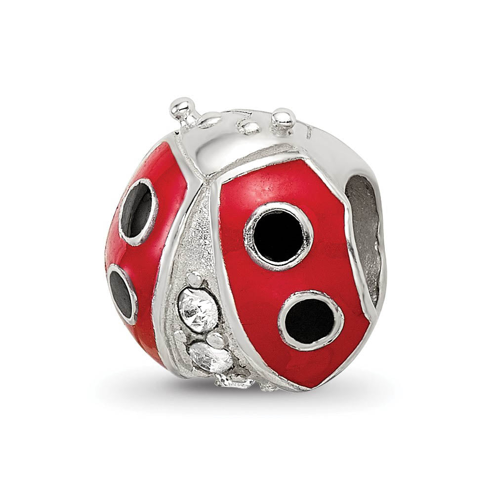 Sterling Silver, CZ and Enameled Ladybug Bead Charm, Item B10614 by The Black Bow Jewelry Co.