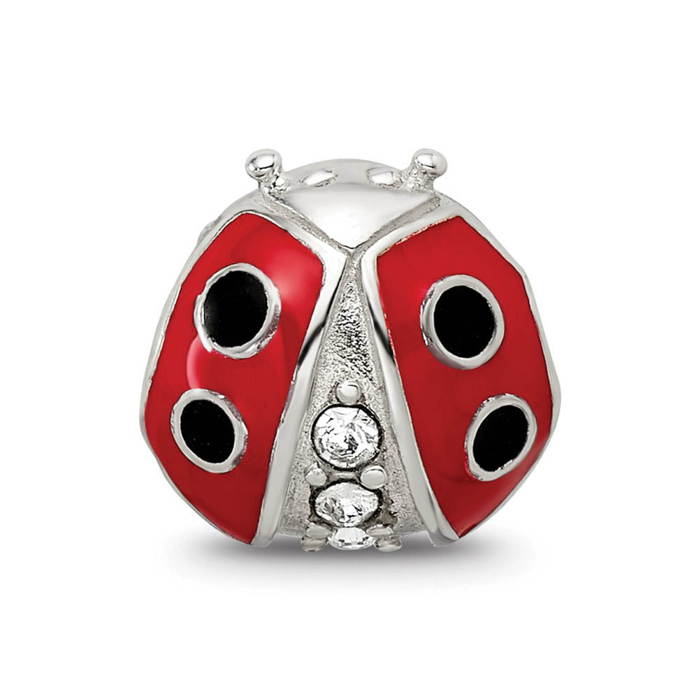 Alternate view of the Sterling Silver, CZ and Enameled Ladybug Bead Charm by The Black Bow Jewelry Co.