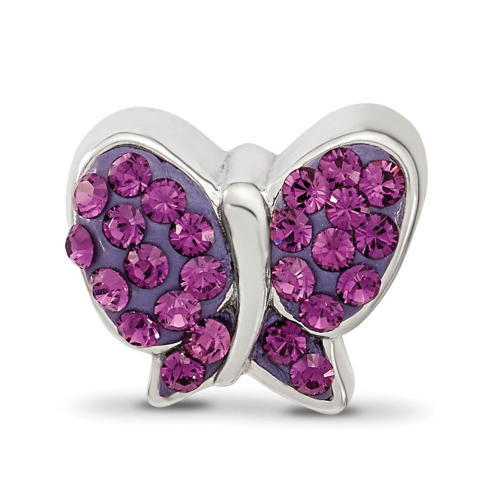 Alternate view of the Sterling Silver with Purple Crystals Butterfly Bead Charm by The Black Bow Jewelry Co.