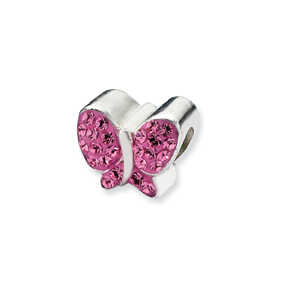 Sterling Silver with Bright Pink Crystals Butterfly Bead Charm, Item B10616 by The Black Bow Jewelry Co.