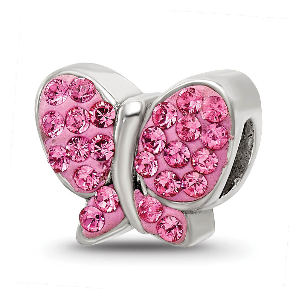Alternate view of the Sterling Silver with Bright Pink Crystals Butterfly Bead Charm by The Black Bow Jewelry Co.
