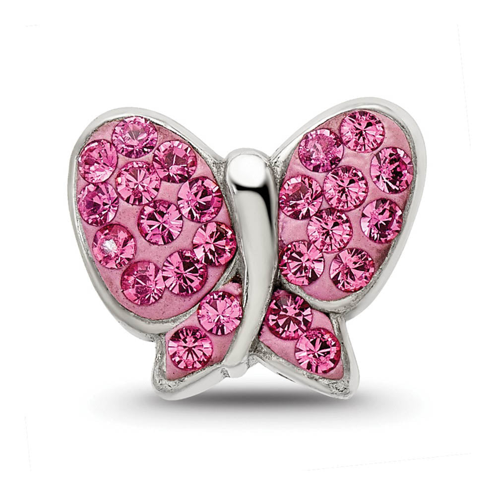 Alternate view of the Sterling Silver with Bright Pink Crystals Butterfly Bead Charm by The Black Bow Jewelry Co.