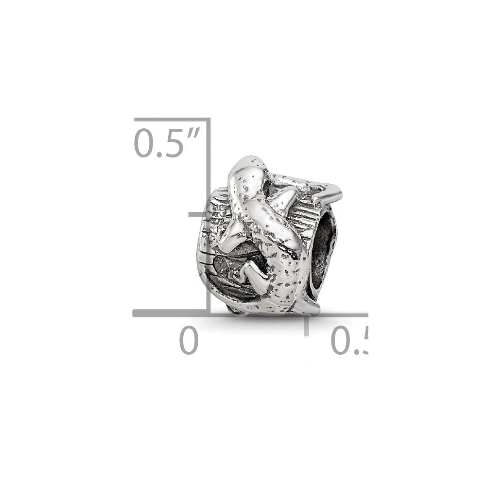 Alternate view of the Sterling Silver Lizard on a Log Bead Charm by The Black Bow Jewelry Co.