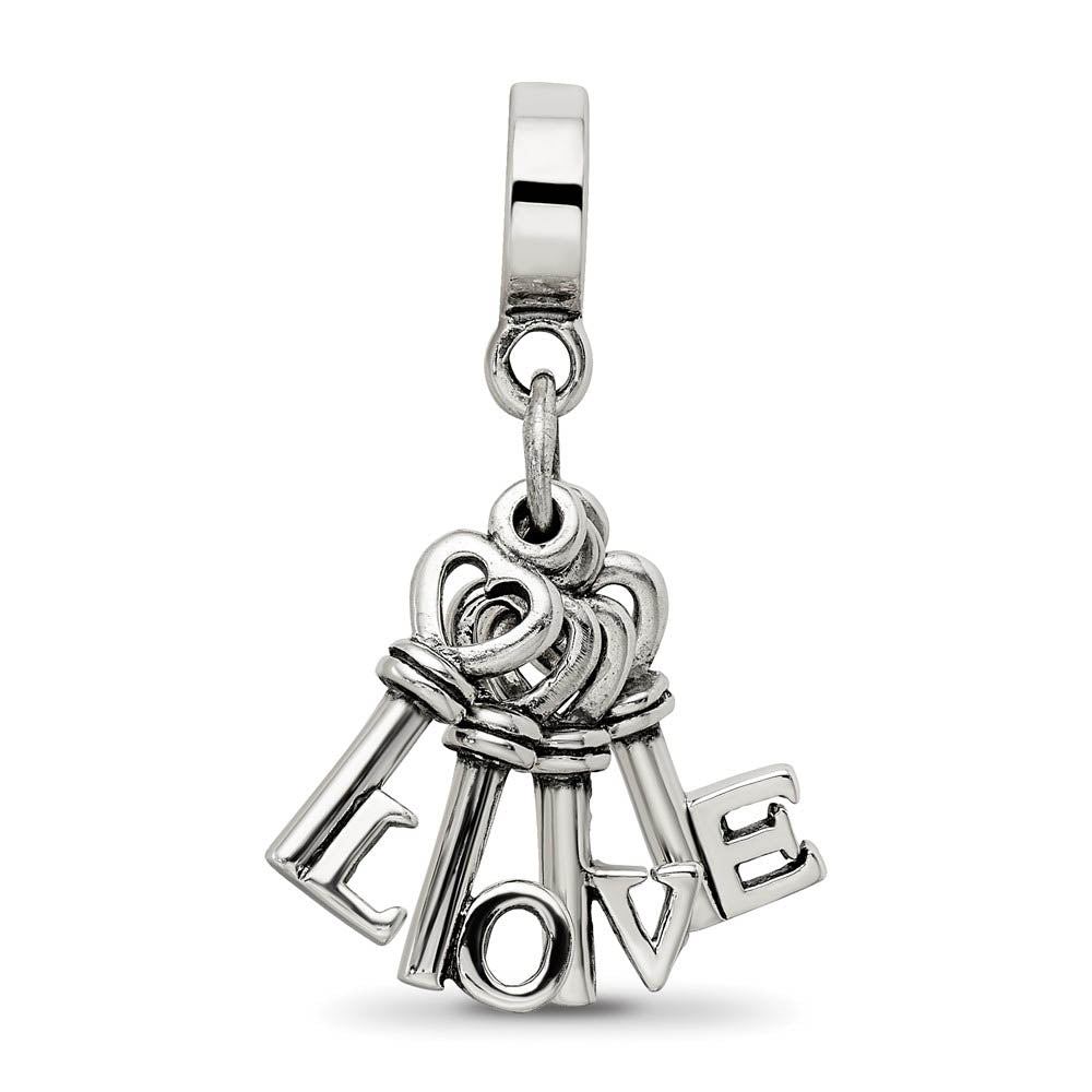 Alternate view of the Sterling Silver Love Keys Dangle Bead Charm by The Black Bow Jewelry Co.