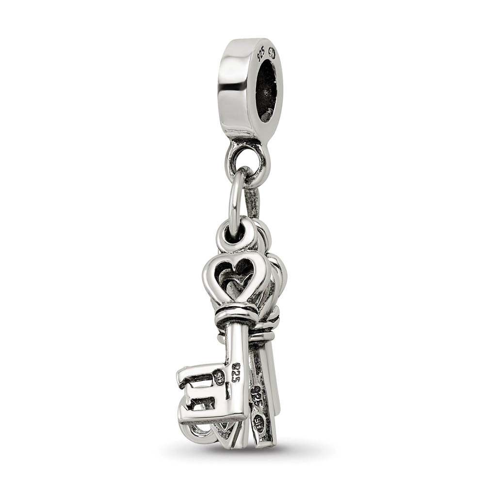 Alternate view of the Sterling Silver Love Keys Dangle Bead Charm by The Black Bow Jewelry Co.