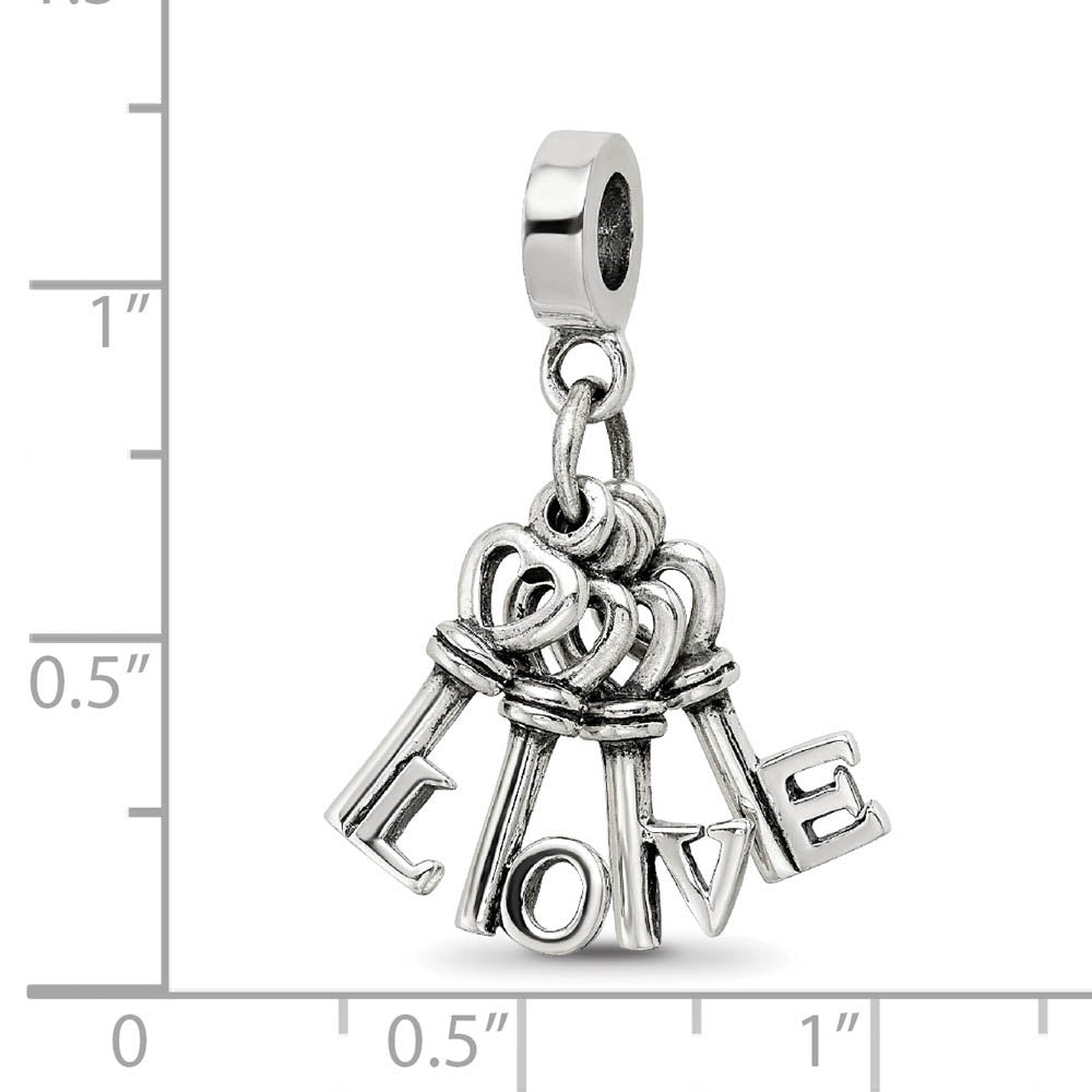 Alternate view of the Sterling Silver Love Keys Dangle Bead Charm by The Black Bow Jewelry Co.