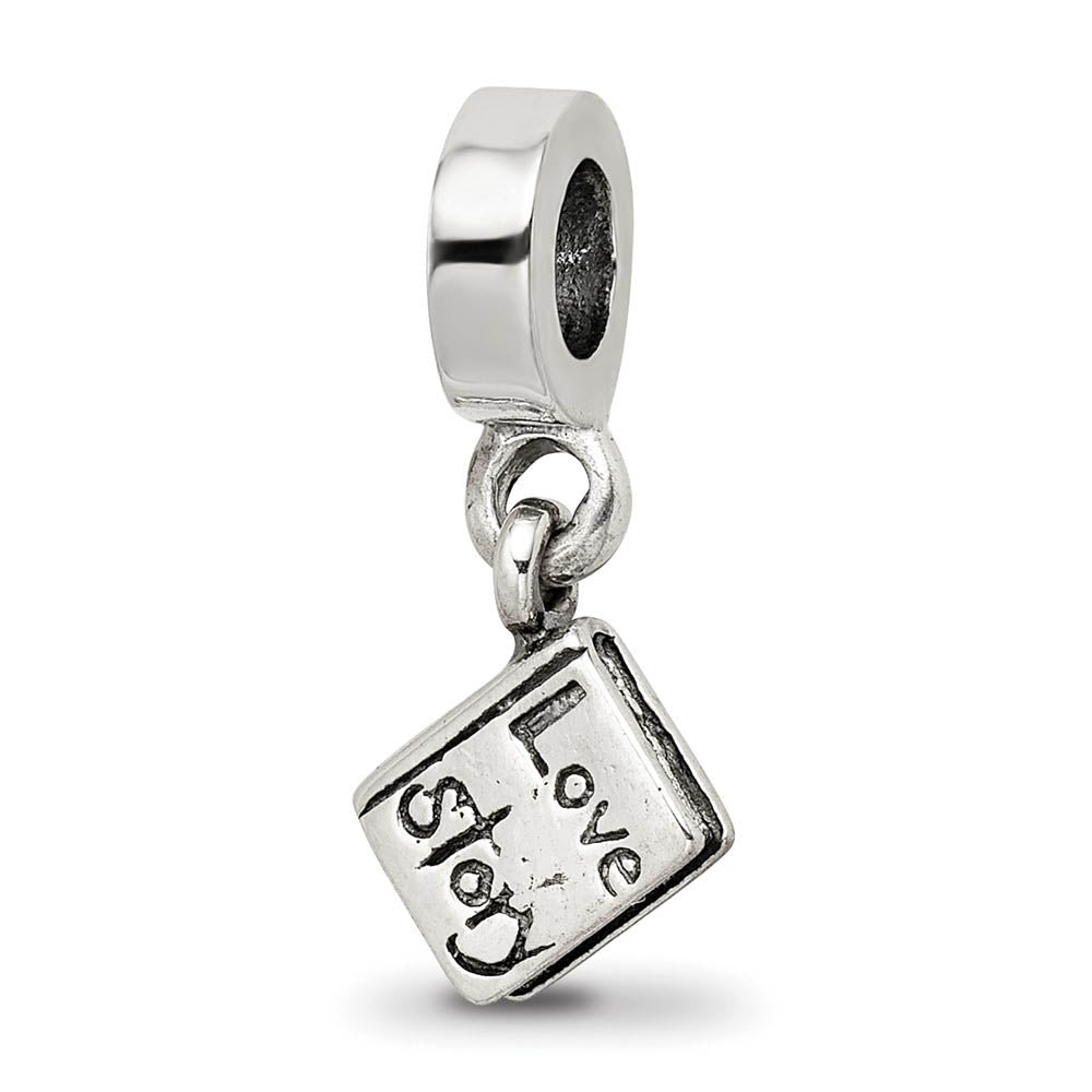 Sterling Silver Love Story Book Dangle Bead Charm, Item B10620 by The Black Bow Jewelry Co.