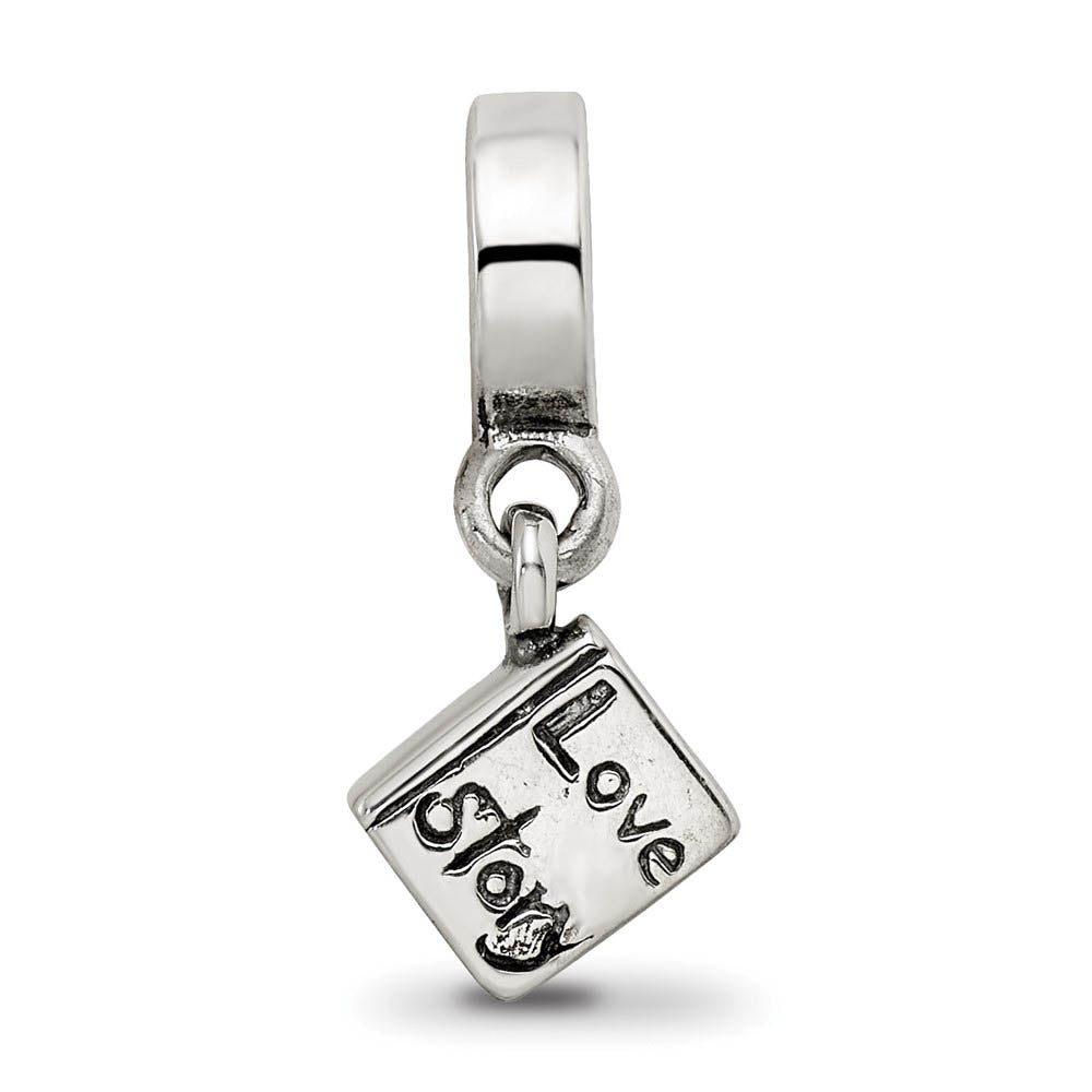 Alternate view of the Sterling Silver Love Story Book Dangle Bead Charm by The Black Bow Jewelry Co.
