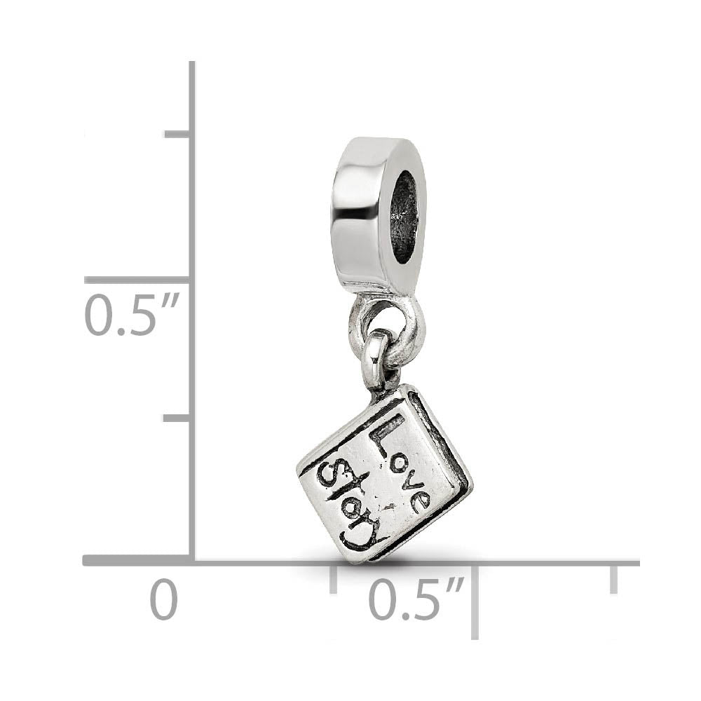 Alternate view of the Sterling Silver Love Story Book Dangle Bead Charm by The Black Bow Jewelry Co.