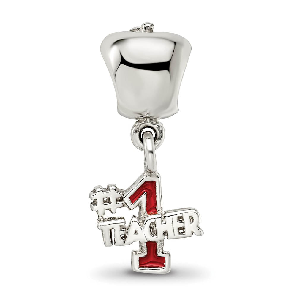 Alternate view of the Sterling Silver Apple with #1 Teacher Dangle Bead Charm by The Black Bow Jewelry Co.