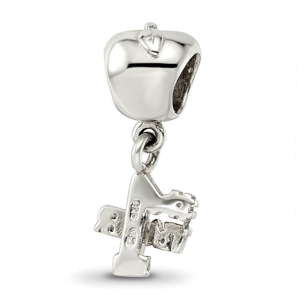 Alternate view of the Sterling Silver Apple with #1 Teacher Dangle Bead Charm by The Black Bow Jewelry Co.
