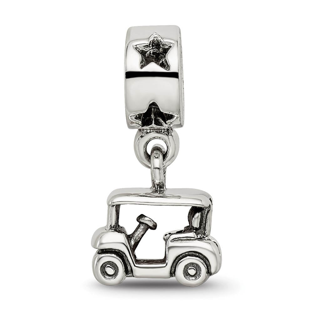 Alternate view of the Sterling Silver Golf Cart Dangle Bead Charm by The Black Bow Jewelry Co.