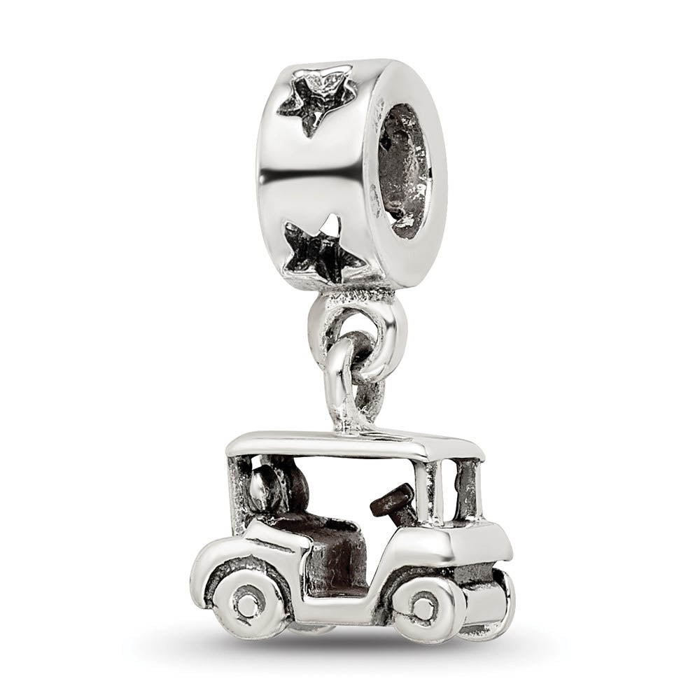 Alternate view of the Sterling Silver Golf Cart Dangle Bead Charm by The Black Bow Jewelry Co.