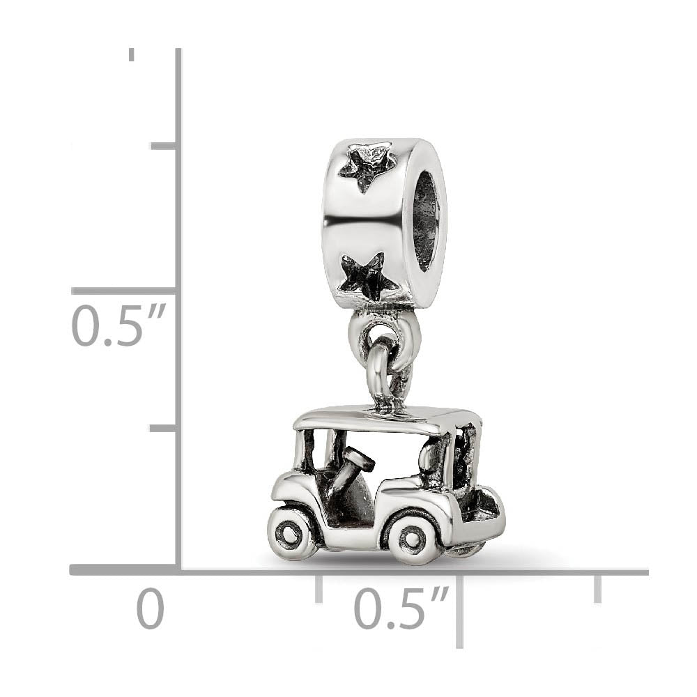 Alternate view of the Sterling Silver Golf Cart Dangle Bead Charm by The Black Bow Jewelry Co.