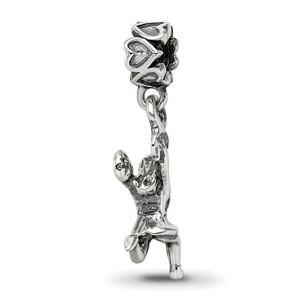 Alternate view of the Sterling Silver Cheerleader Dangle Bead Charm by The Black Bow Jewelry Co.