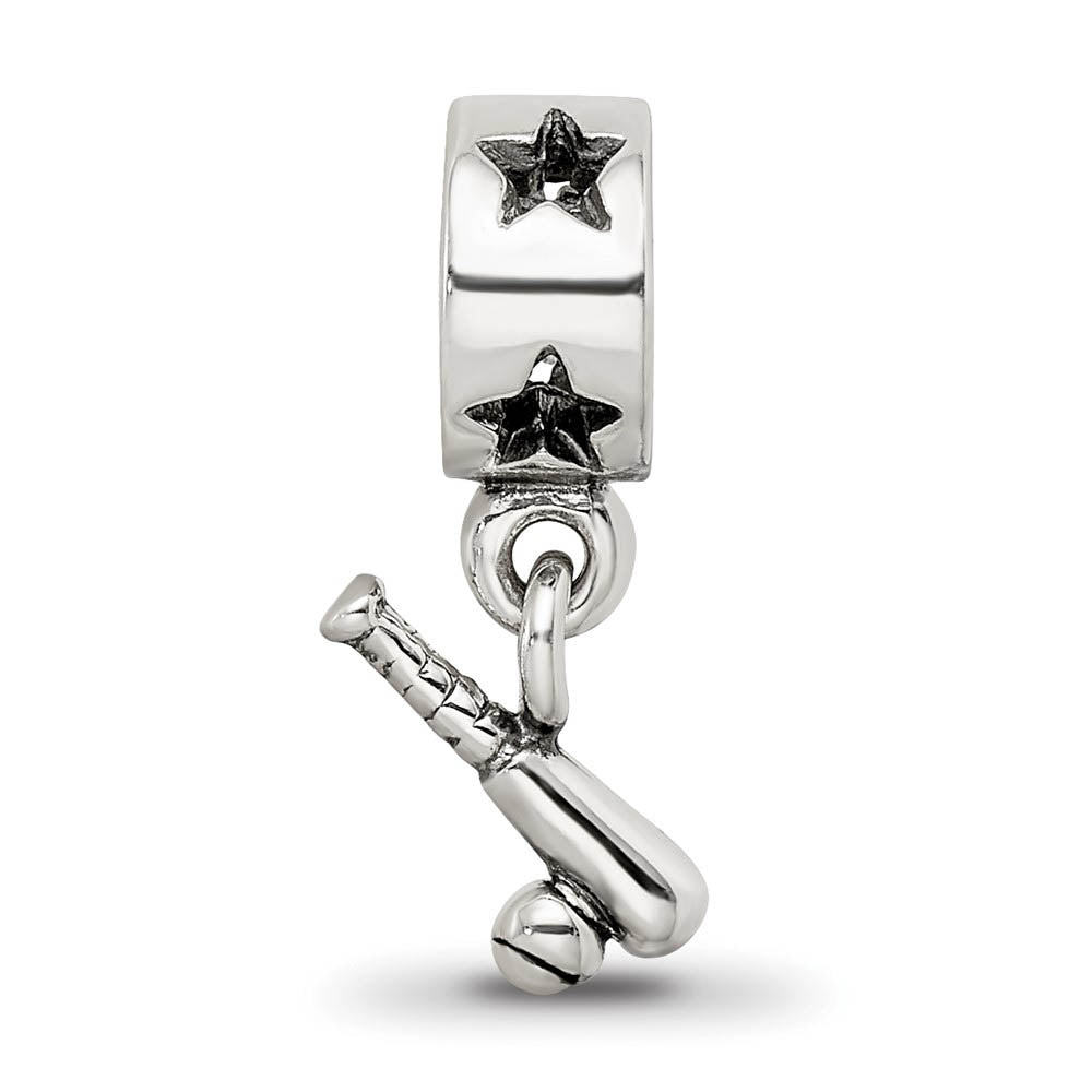 Alternate view of the Sterling Silver Baseball Bat and Ball Dangle Bead Charm by The Black Bow Jewelry Co.
