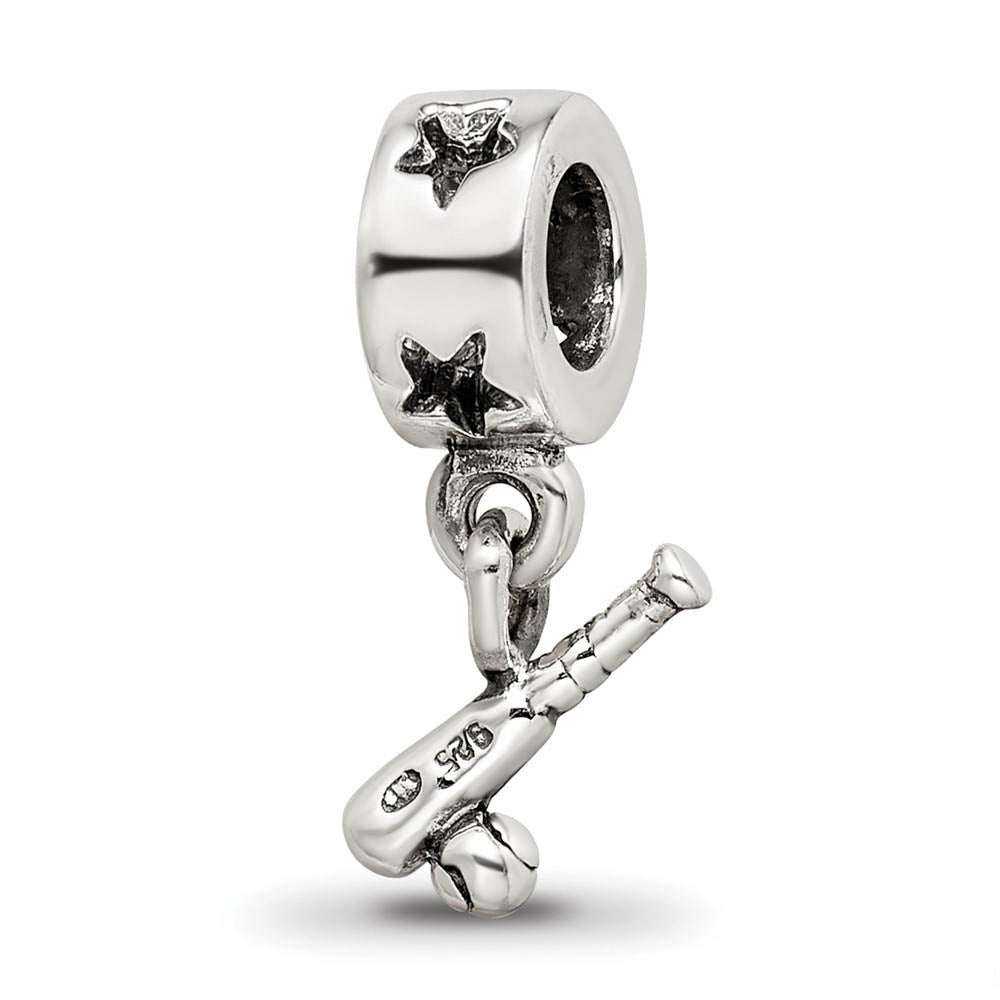 Alternate view of the Sterling Silver Baseball Bat and Ball Dangle Bead Charm by The Black Bow Jewelry Co.