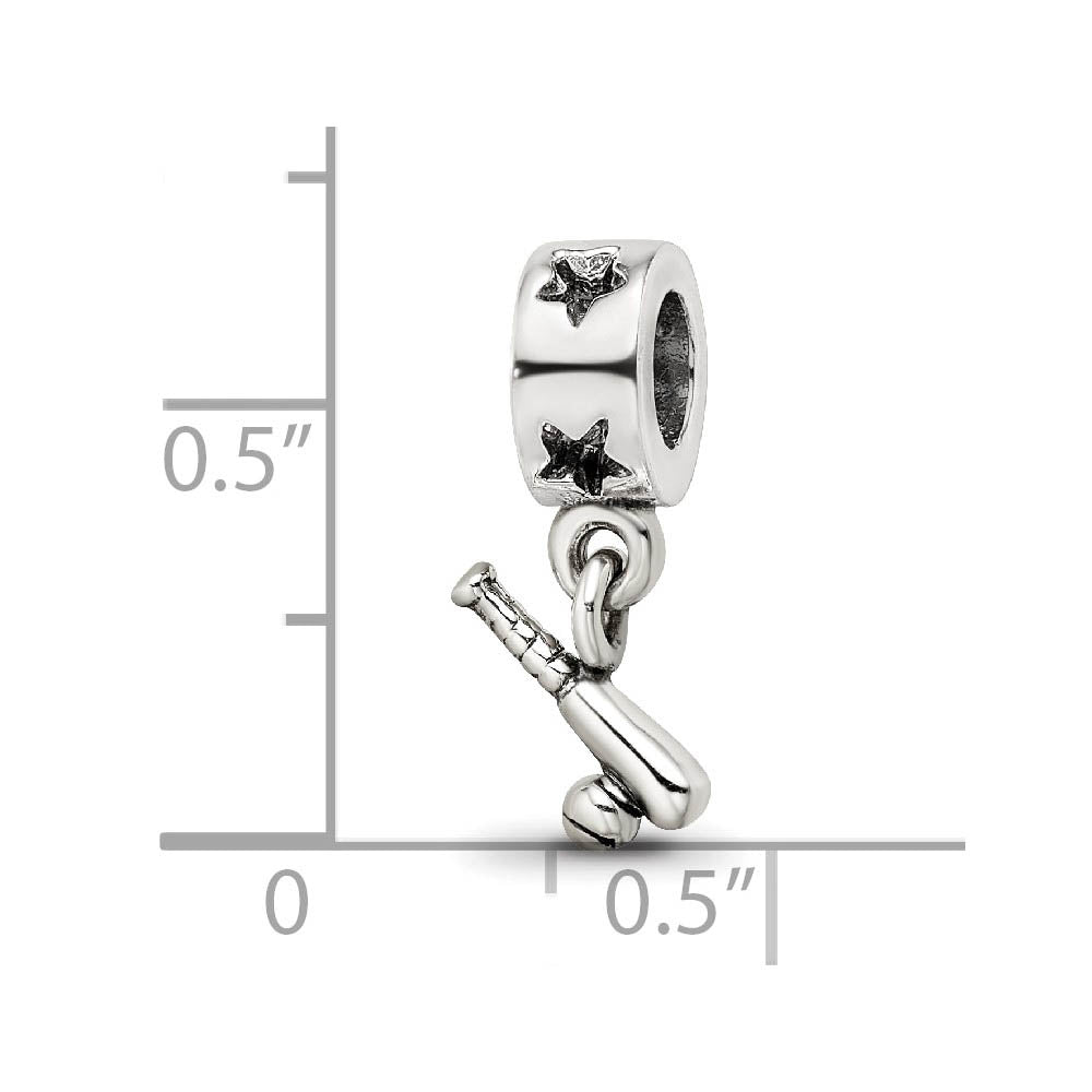 Alternate view of the Sterling Silver Baseball Bat and Ball Dangle Bead Charm by The Black Bow Jewelry Co.
