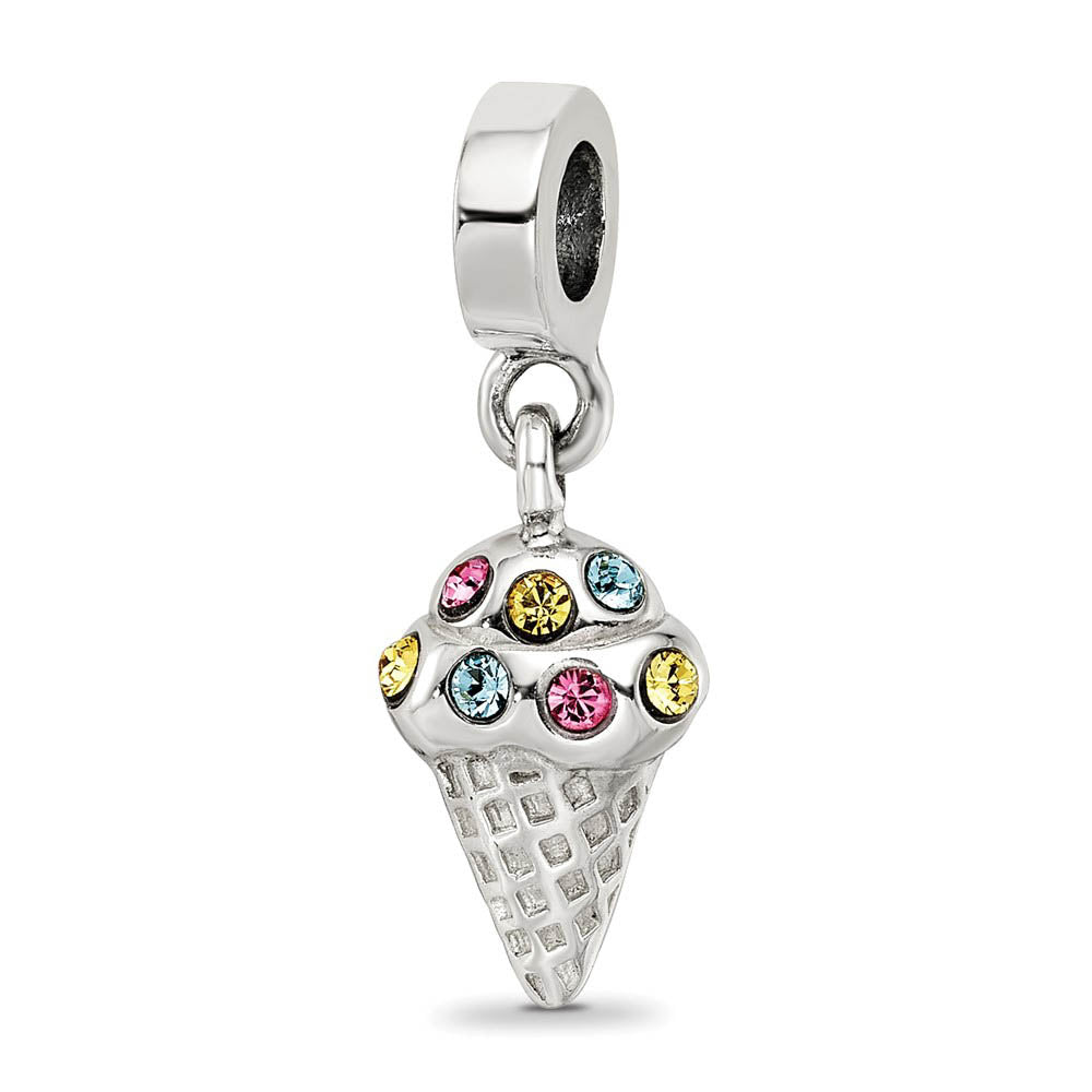 Sterling Silver CZ Ice Cream Cone Dangle Bead Charm, Item B10629 by The Black Bow Jewelry Co.