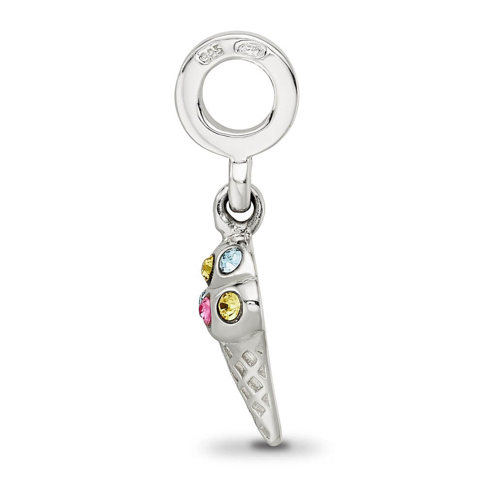 Alternate view of the Sterling Silver CZ Ice Cream Cone Dangle Bead Charm by The Black Bow Jewelry Co.