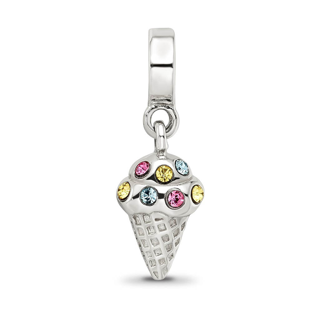 Alternate view of the Sterling Silver CZ Ice Cream Cone Dangle Bead Charm by The Black Bow Jewelry Co.