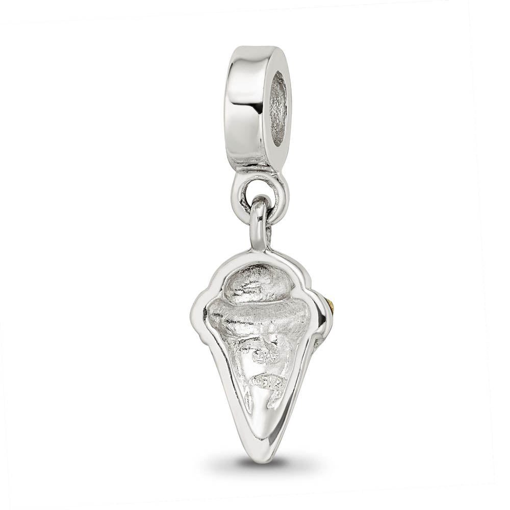 Alternate view of the Sterling Silver CZ Ice Cream Cone Dangle Bead Charm by The Black Bow Jewelry Co.