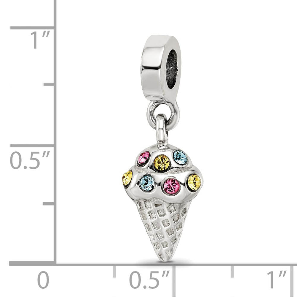 Alternate view of the Sterling Silver CZ Ice Cream Cone Dangle Bead Charm by The Black Bow Jewelry Co.