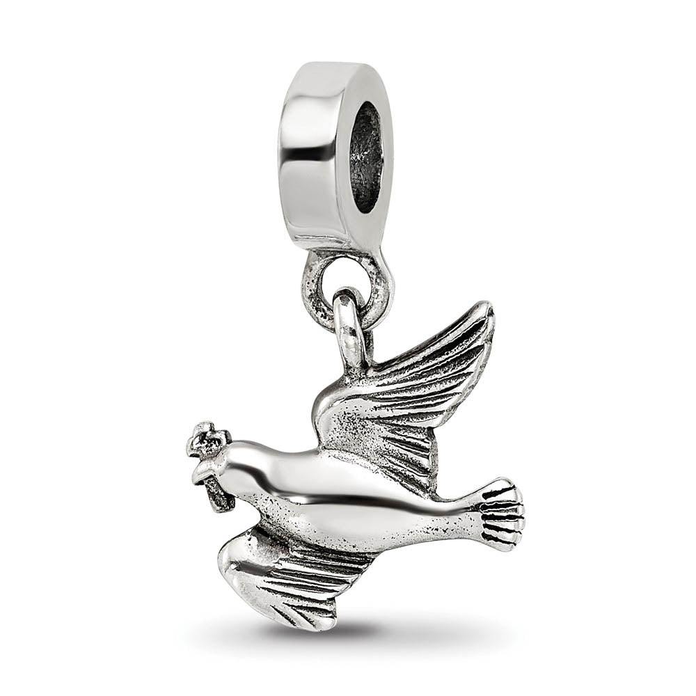 Sterling Silver Dove Dangle Bead Charm, Item B10632 by The Black Bow Jewelry Co.