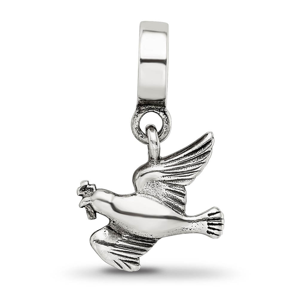 Alternate view of the Sterling Silver Dove Dangle Bead Charm by The Black Bow Jewelry Co.