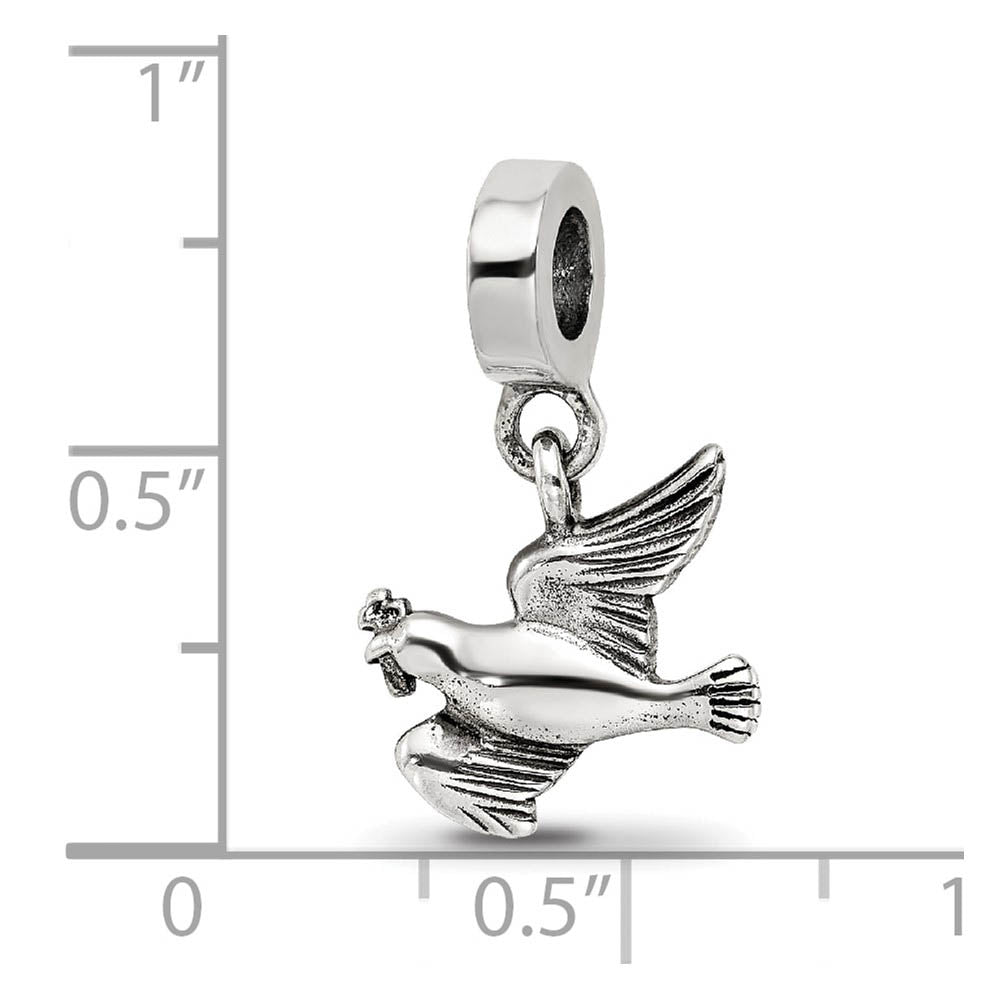 Alternate view of the Sterling Silver Dove Dangle Bead Charm by The Black Bow Jewelry Co.