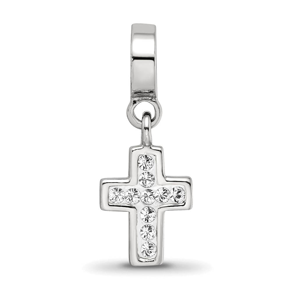 Alternate view of the Sterling Silver and Clear Crystal Cross Dangle Bead Charm by The Black Bow Jewelry Co.