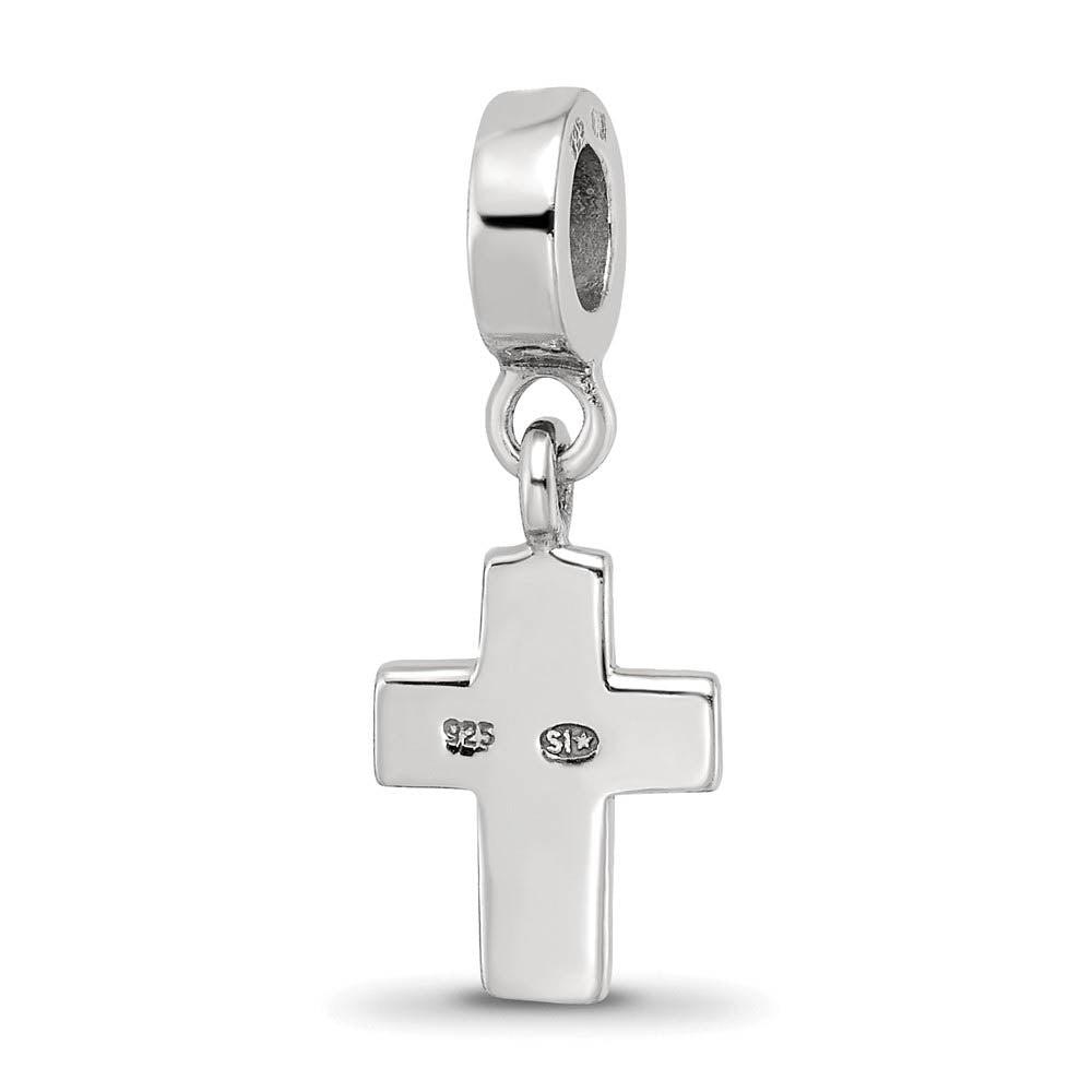 Alternate view of the Sterling Silver and Clear Crystal Cross Dangle Bead Charm by The Black Bow Jewelry Co.