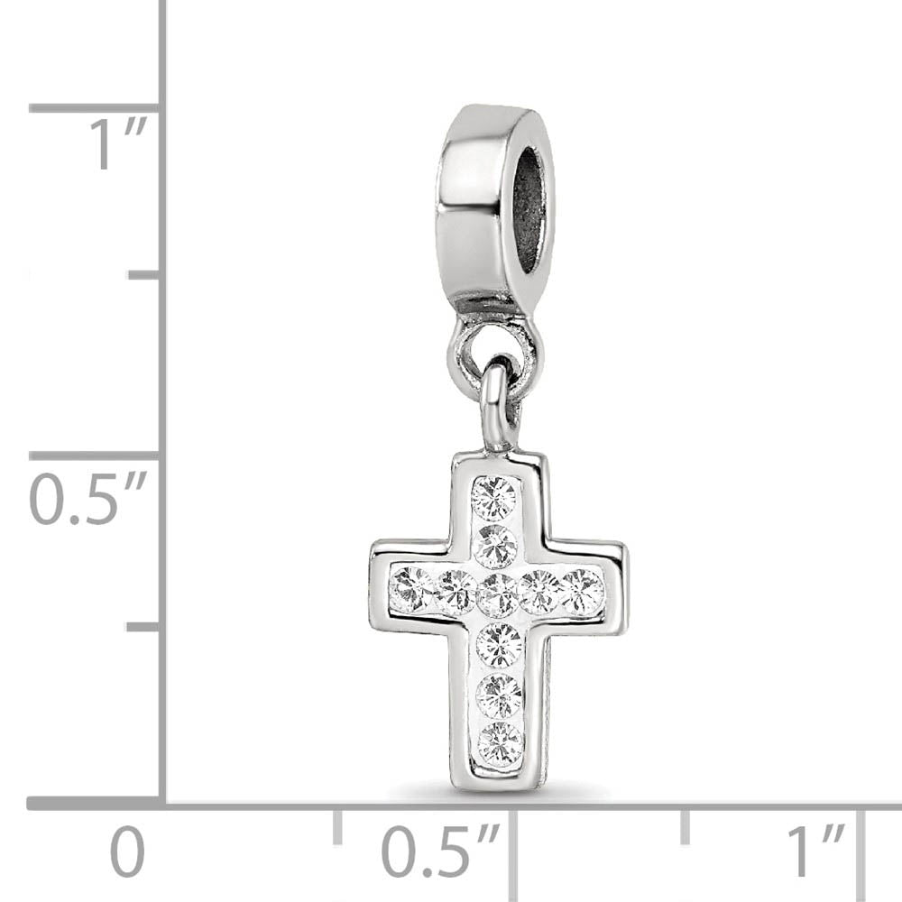 Alternate view of the Sterling Silver and Clear Crystal Cross Dangle Bead Charm by The Black Bow Jewelry Co.