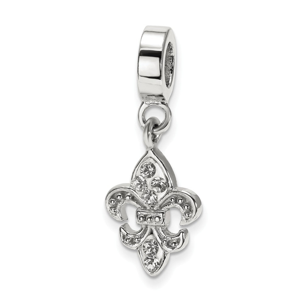 Sterling Silver and Clear Crystal Fleur De Lis Dangle Bead Charm, Item B10635 by The Black Bow Jewelry Co.