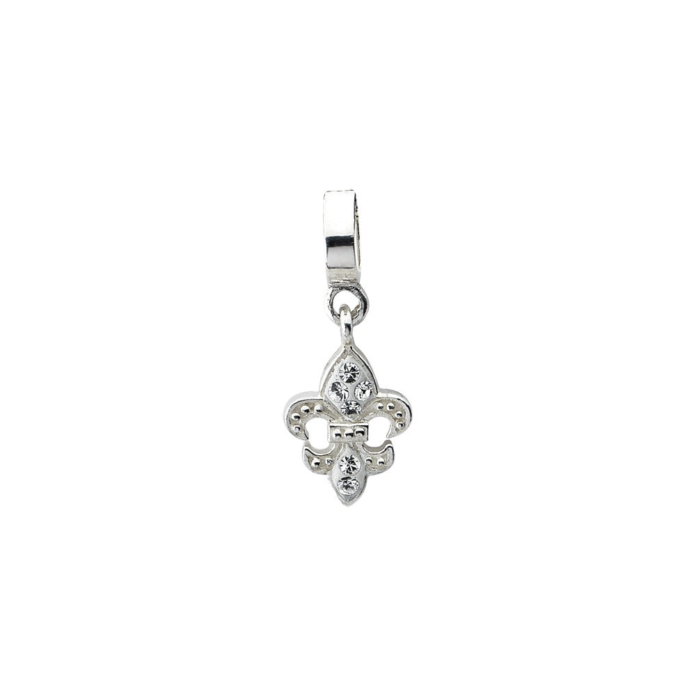 Alternate view of the Sterling Silver and Clear Crystal Fleur De Lis Dangle Bead Charm by The Black Bow Jewelry Co.
