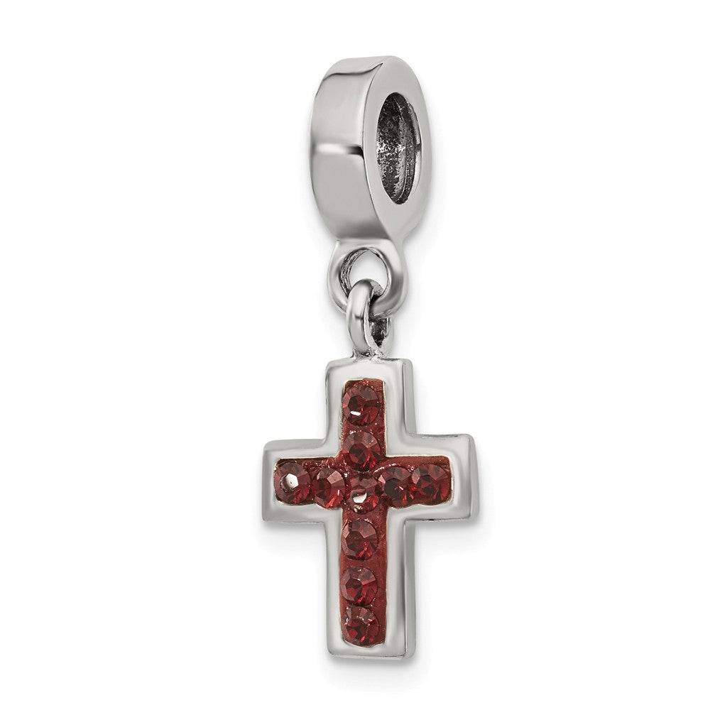 Sterling Silver and Dark Red Crystal Cross Dangle Bead Charm, Item B10636 by The Black Bow Jewelry Co.