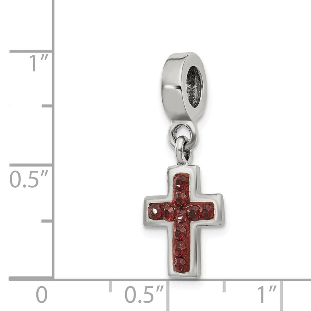 Alternate view of the Sterling Silver and Dark Red Crystal Cross Dangle Bead Charm by The Black Bow Jewelry Co.