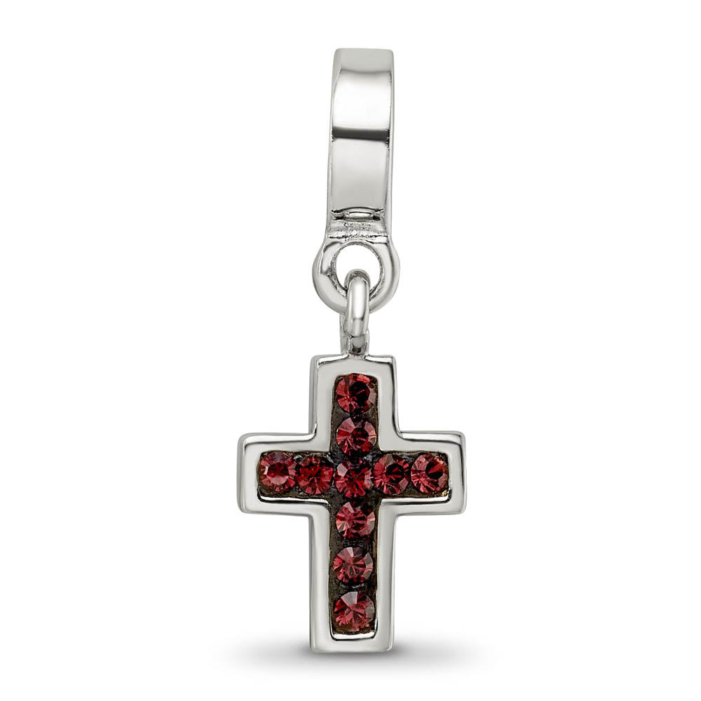 Alternate view of the Sterling Silver and Dark Red Crystal Cross Dangle Bead Charm by The Black Bow Jewelry Co.