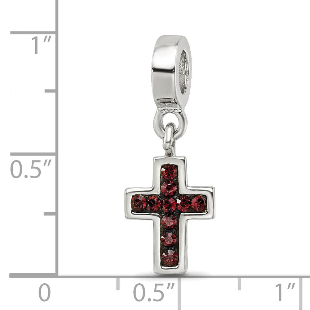Alternate view of the Sterling Silver and Dark Red Crystal Cross Dangle Bead Charm by The Black Bow Jewelry Co.