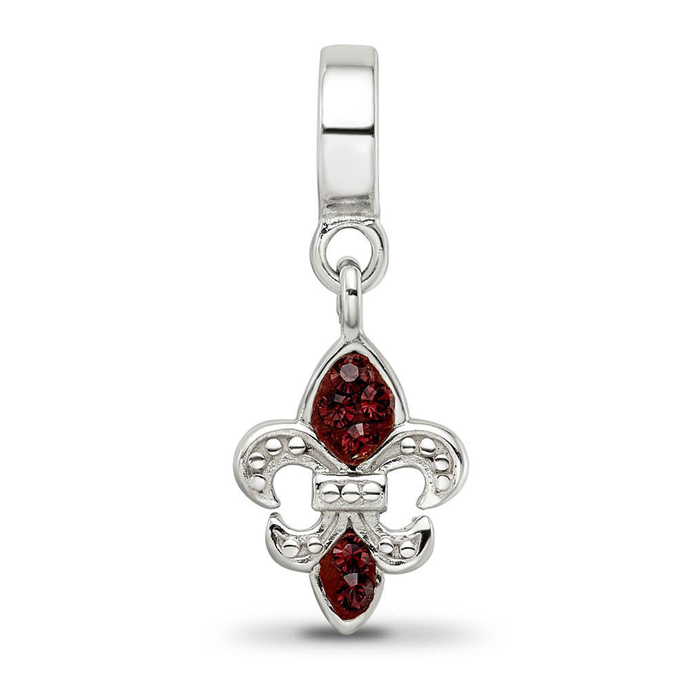 Alternate view of the Sterling Silver and Red Crystal Fleur De Lis Dangle Bead Charm by The Black Bow Jewelry Co.