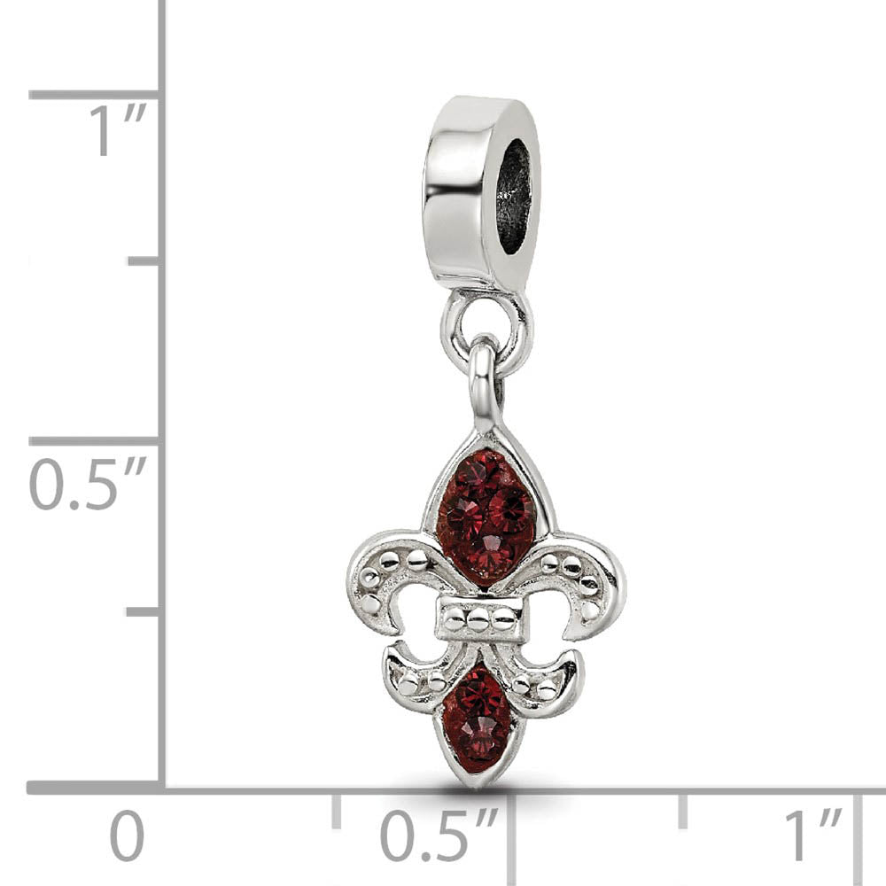 Alternate view of the Sterling Silver and Red Crystal Fleur De Lis Dangle Bead Charm by The Black Bow Jewelry Co.