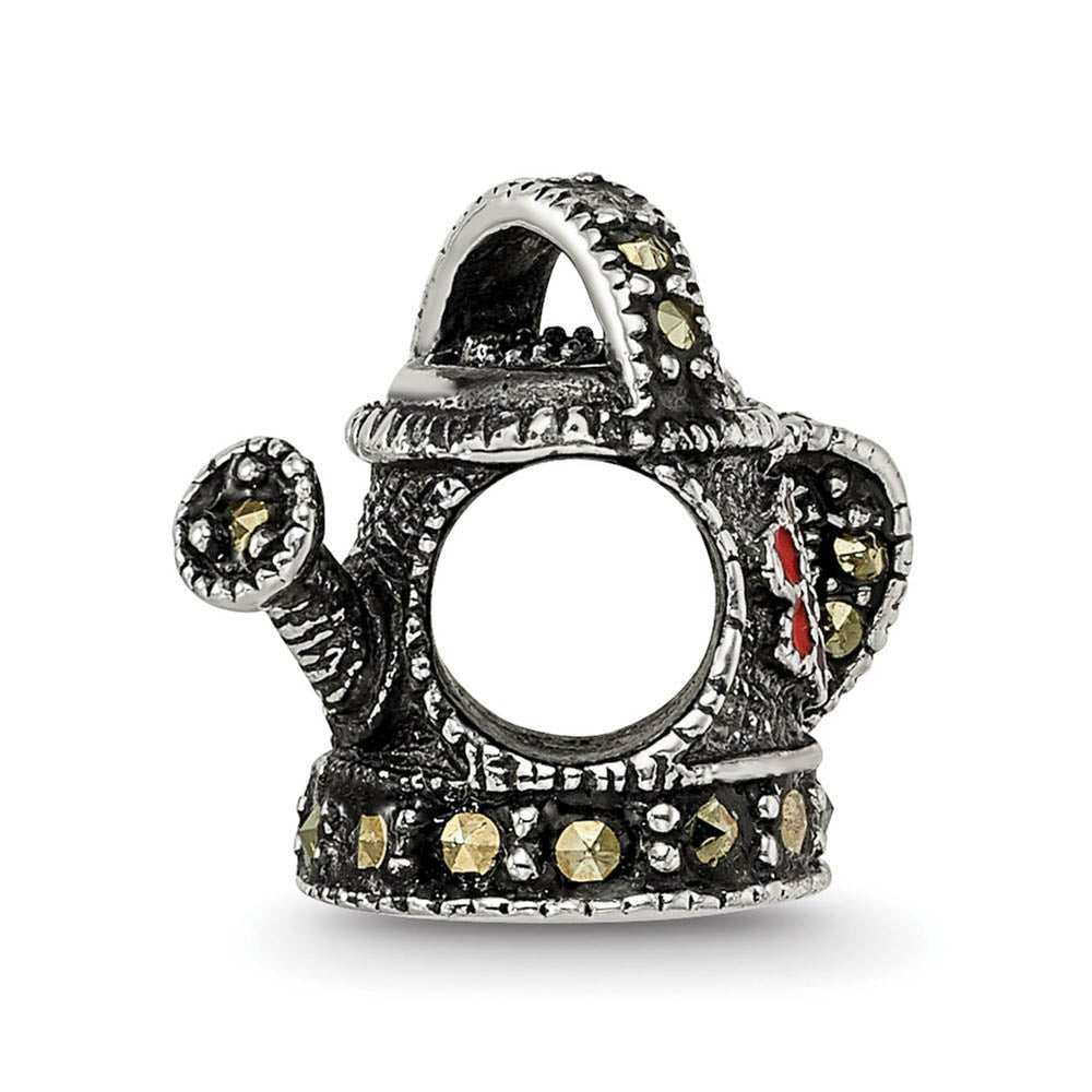 Alternate view of the Sterling Silver, Enameled, and Marcasite Watering Can Bead Charm by The Black Bow Jewelry Co.
