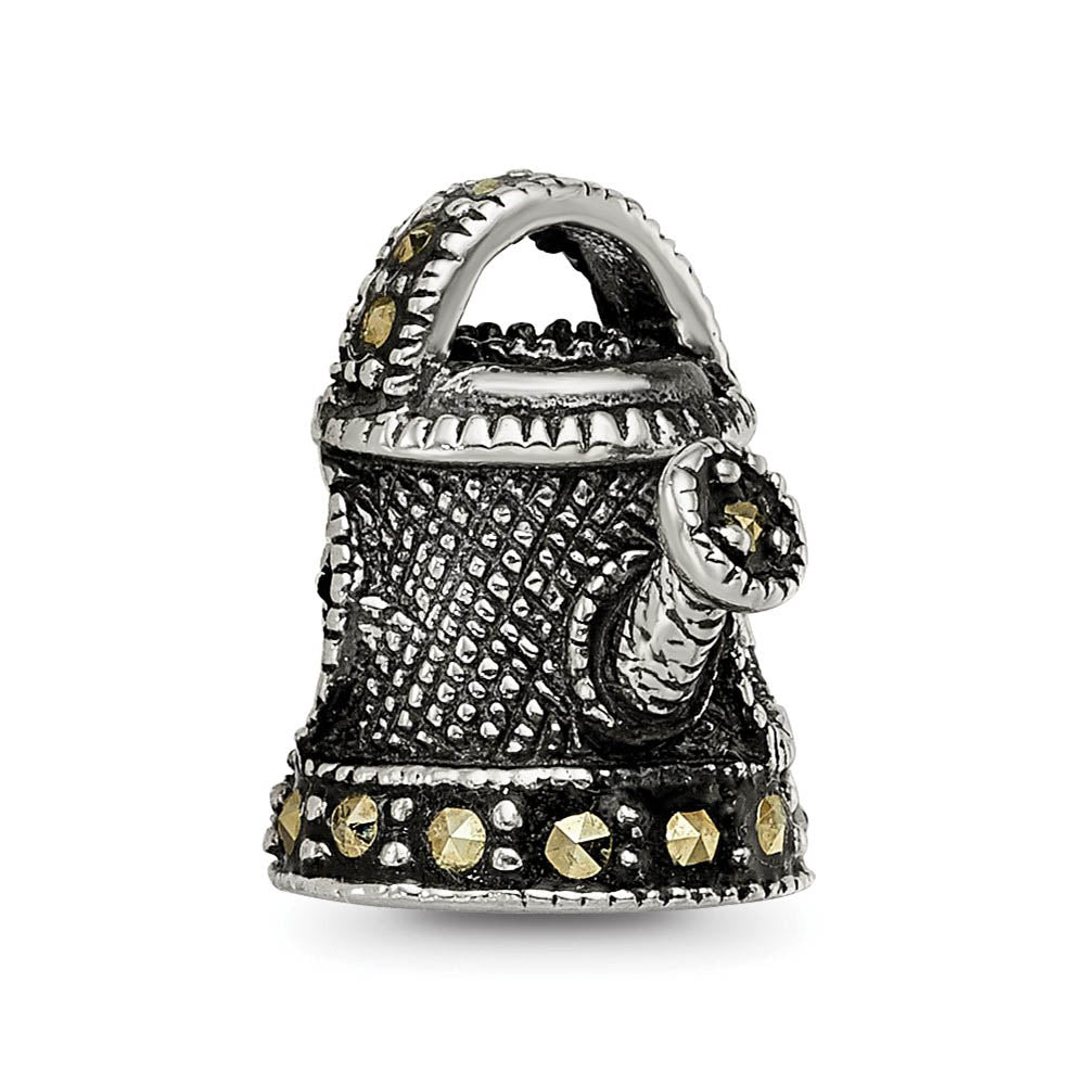 Alternate view of the Sterling Silver, Enameled, and Marcasite Watering Can Bead Charm by The Black Bow Jewelry Co.