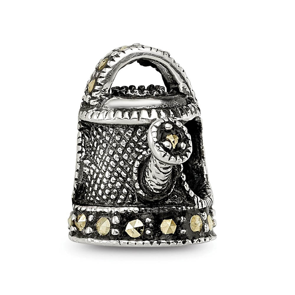 Alternate view of the Sterling Silver, Enameled, and Marcasite Watering Can Bead Charm by The Black Bow Jewelry Co.
