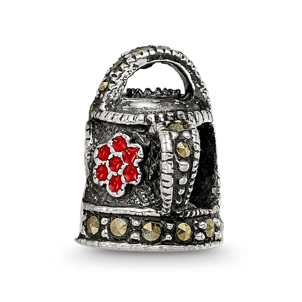 Alternate view of the Sterling Silver, Enameled, and Marcasite Watering Can Bead Charm by The Black Bow Jewelry Co.