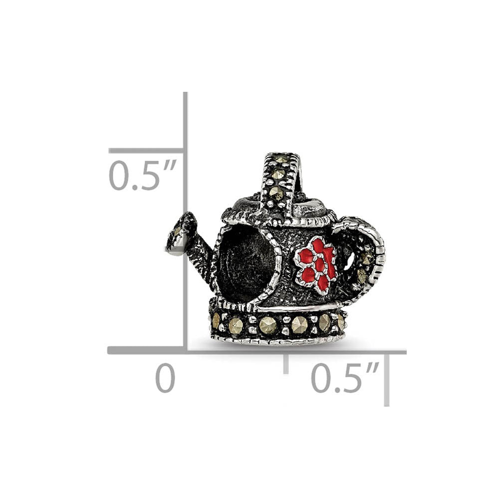 Alternate view of the Sterling Silver, Enameled, and Marcasite Watering Can Bead Charm by The Black Bow Jewelry Co.