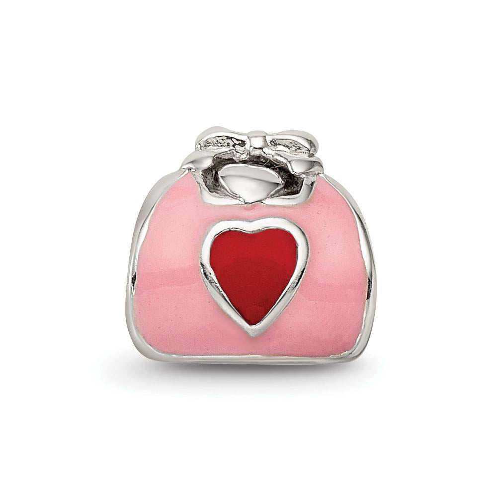 Alternate view of the Sterling Silver and Pink Red Enameled Purse Bead Charm by The Black Bow Jewelry Co.
