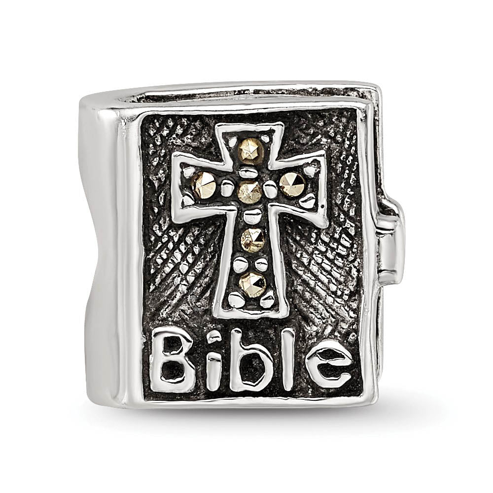 Alternate view of the Sterling Silver and Marcasite Cross Bible Bead Charm by The Black Bow Jewelry Co.