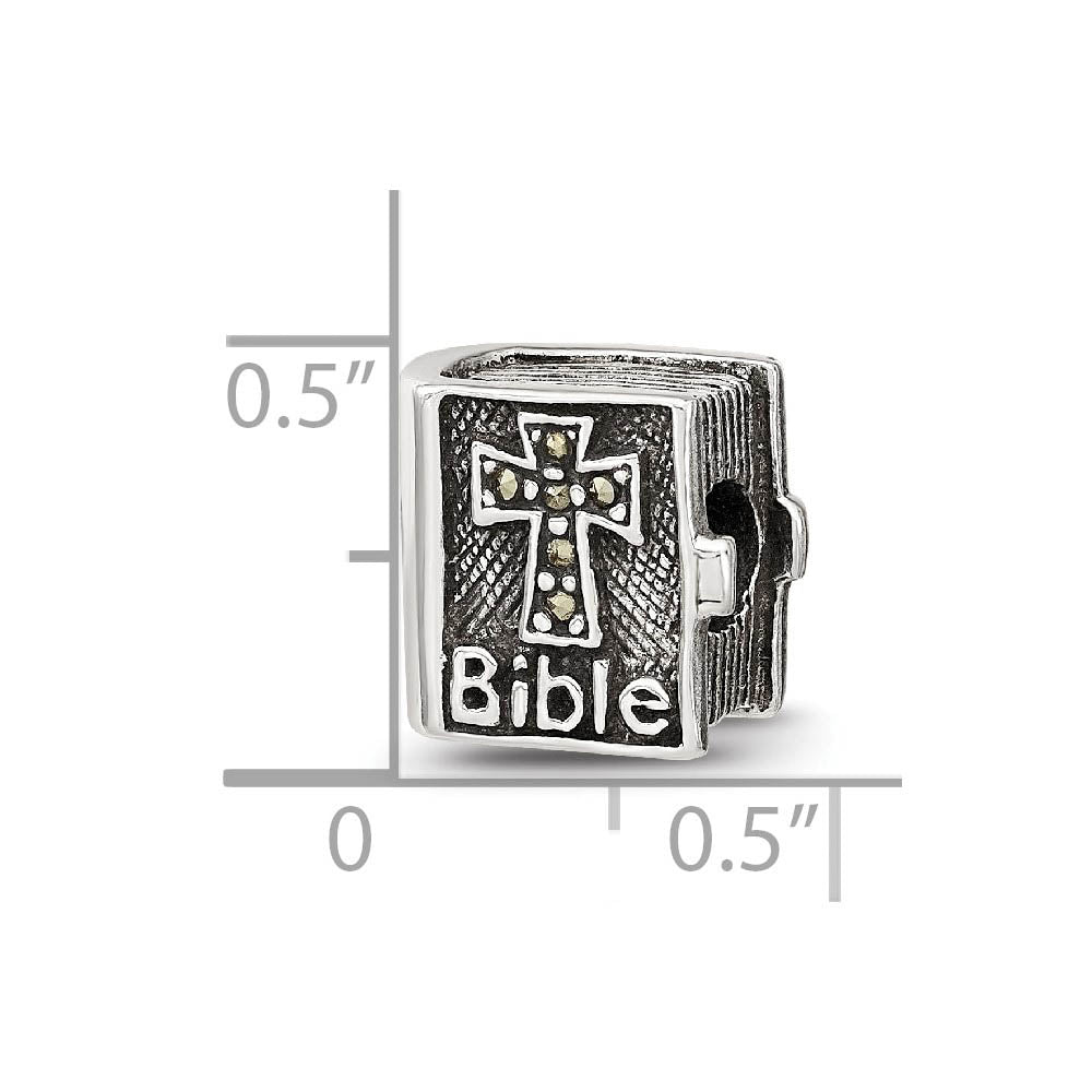 Alternate view of the Sterling Silver and Marcasite Cross Bible Bead Charm by The Black Bow Jewelry Co.